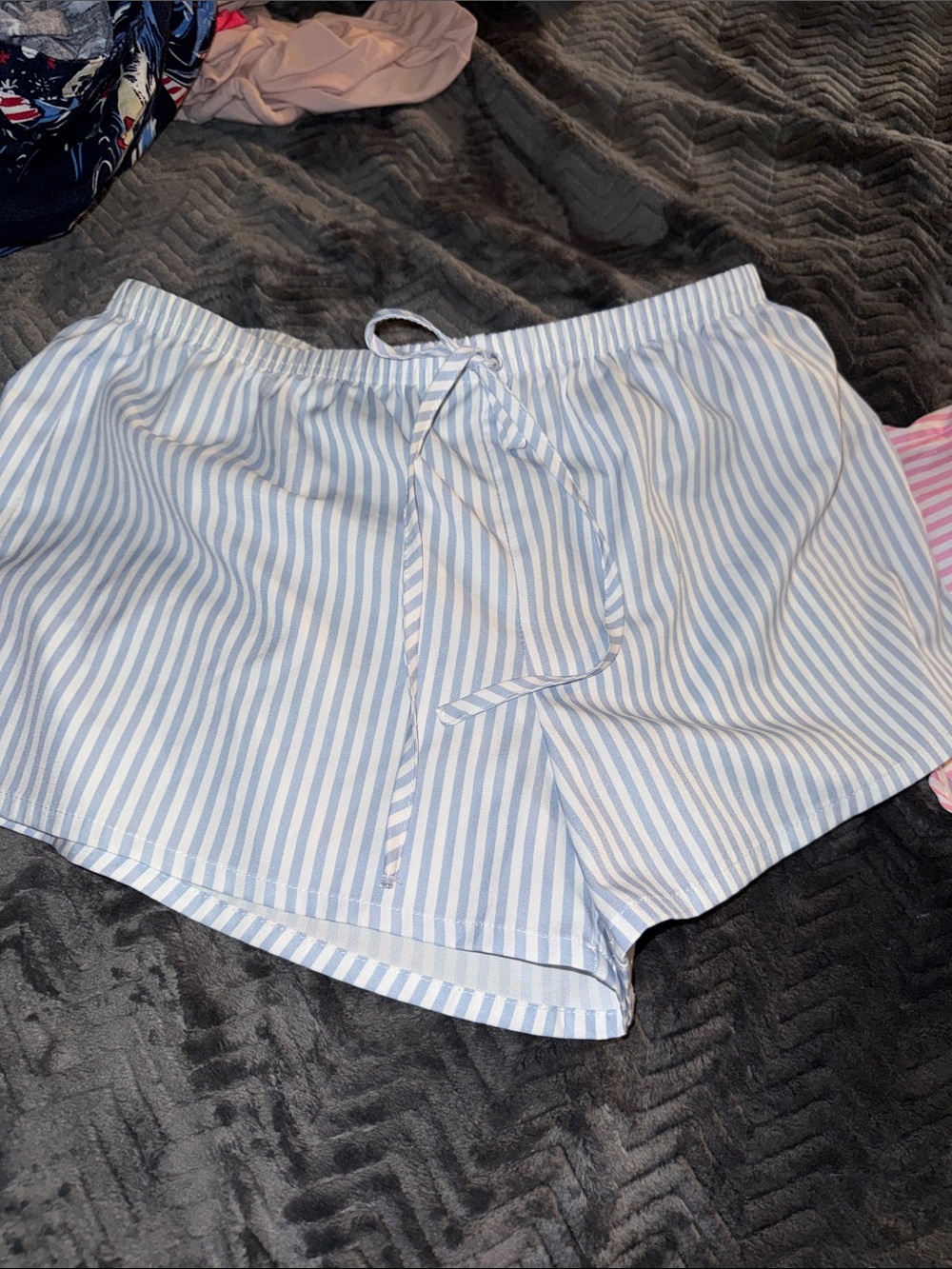 Striped Blue and White and pink Lounge Shorts